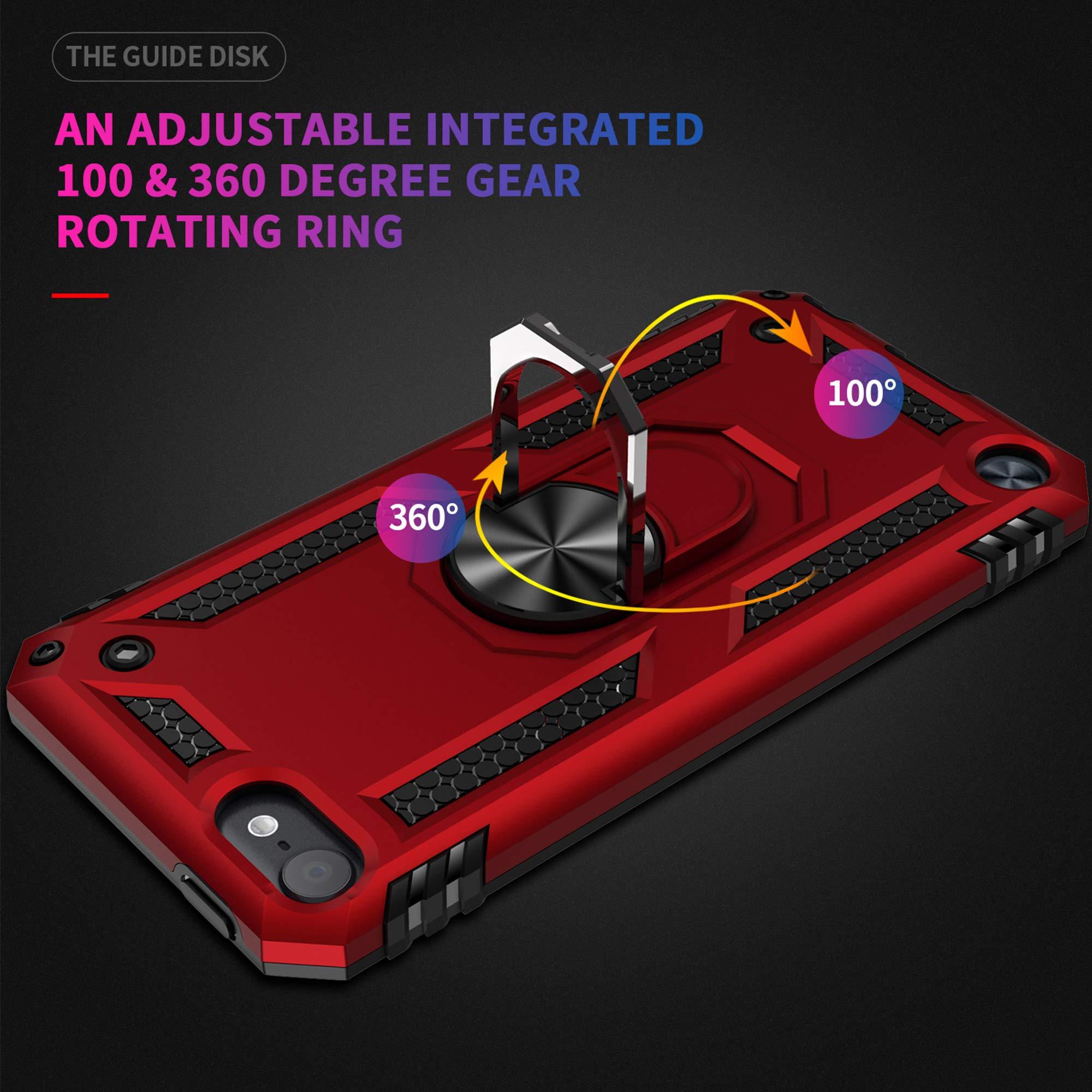 ULAK ULAK Compatible with iPod Touch 7/6/5 Case with 2 HD Screen Protectors, Hybrid Rugged Shockproof Cover with Built-in Kickstand for iPod Touch 7th/6th/5th Generation (Red)