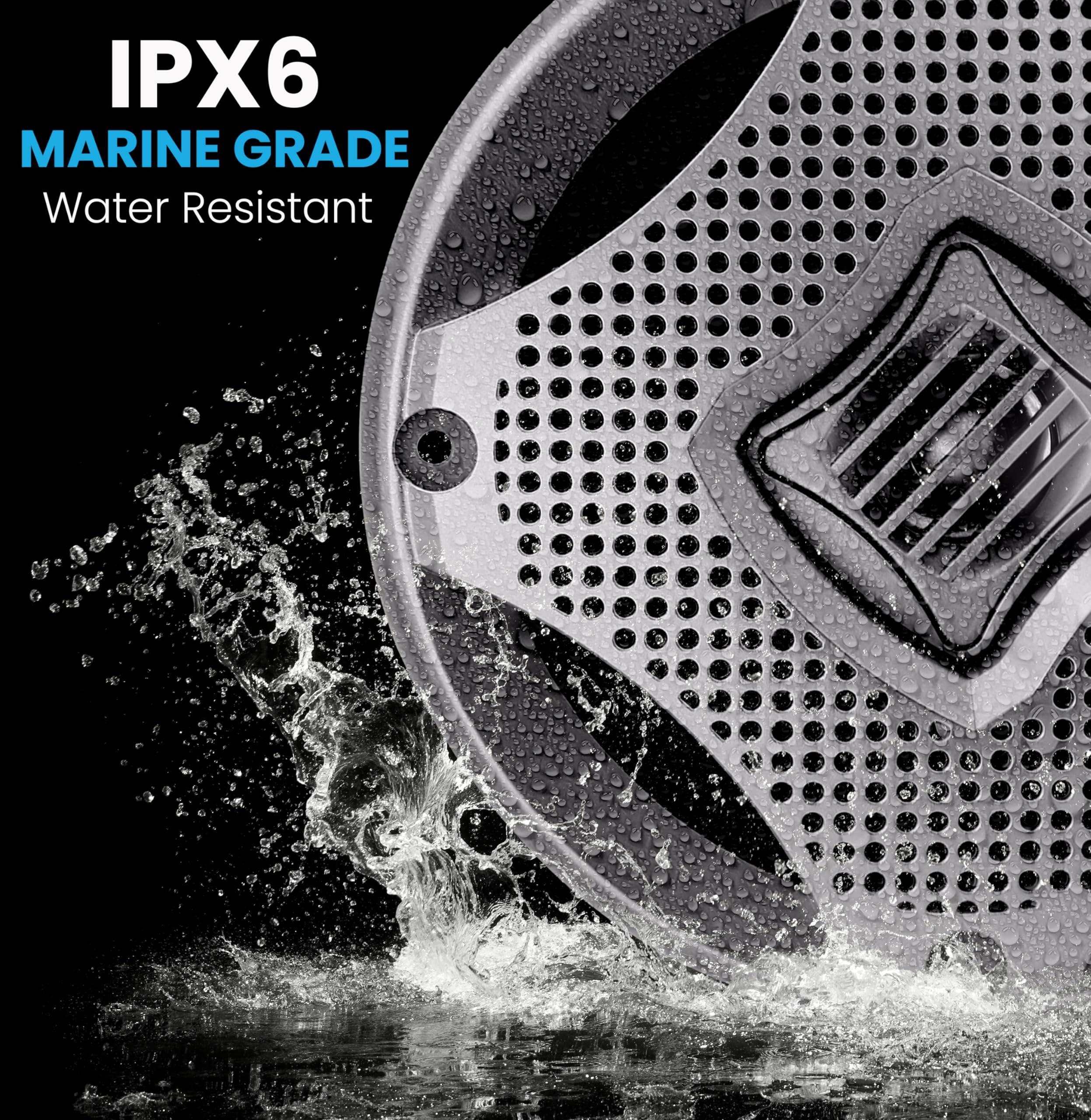 LANZAR LANZAR 6.25 Inch Marine Speakers - 2 Way Water Resistant Audio Stereo Sound System with 400 Watt Power, Attachable Grills and Resin Treatment for Indoor and Outdoor Use - 1 Pair - AQ6CXS (Silver)