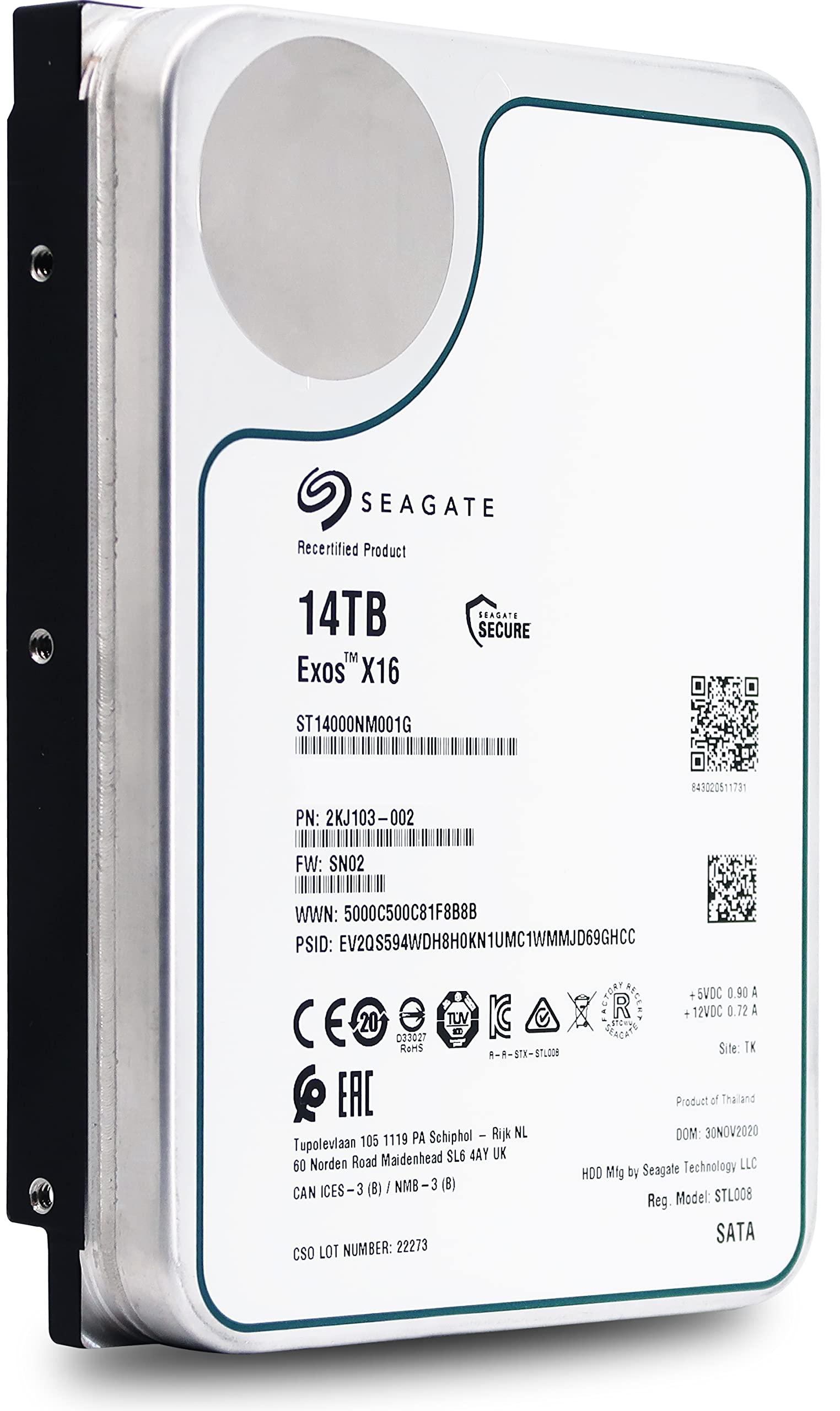 Seagate Seagate (Renewed) Exos X16 14TB 7200 RPM SATA 6Gb/s 256MB Cache 3.5-Inch Internal Data Center HDD Enterprise Hard Drive (ST14000NM001G)