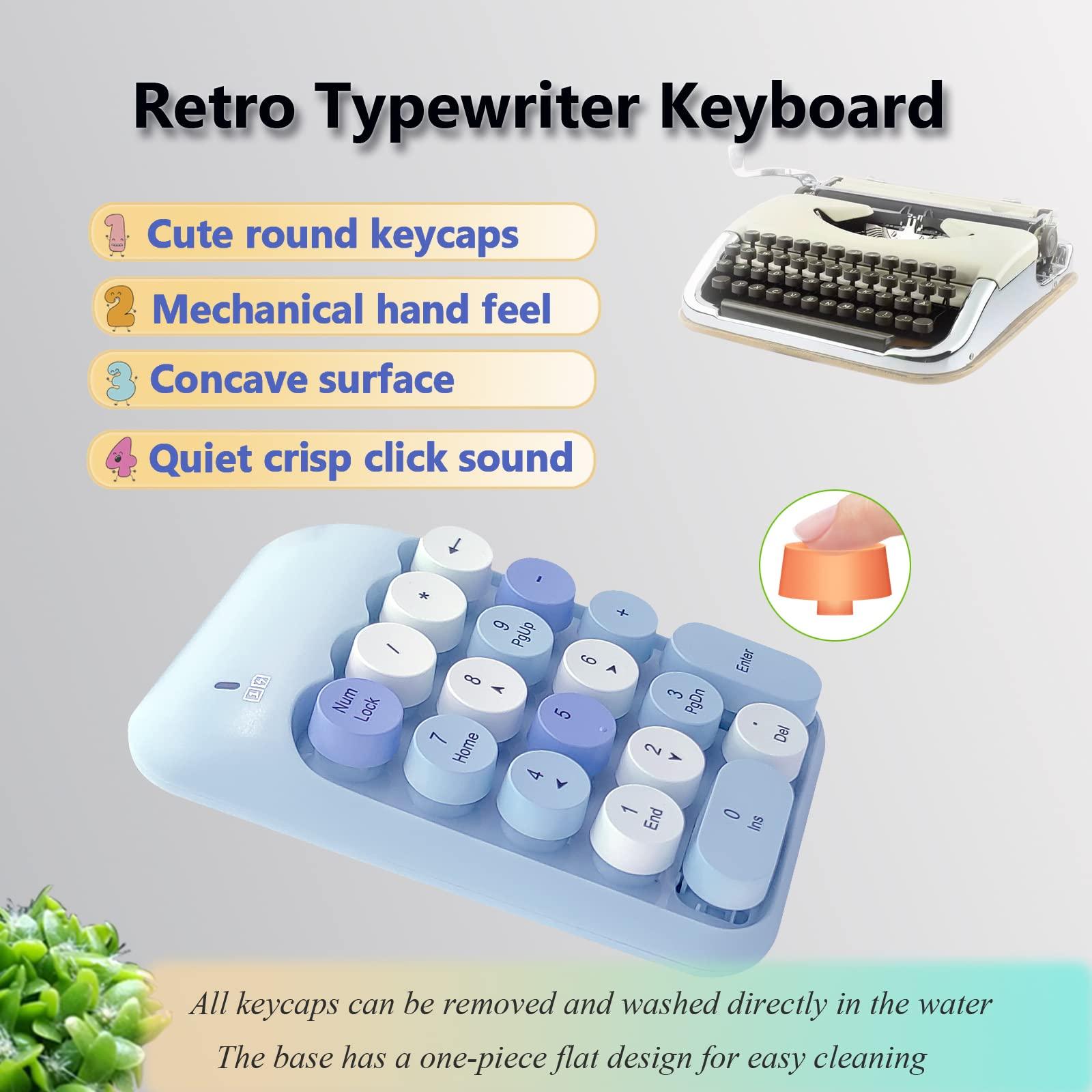 Seaciyan Seaciyan Wireless Number Pad, Ergonomic Cute Colorful Retro Mini Portable Numeric Keypad, 2.4G Cordless External Keyboard for Computer, Laptop (Blue)