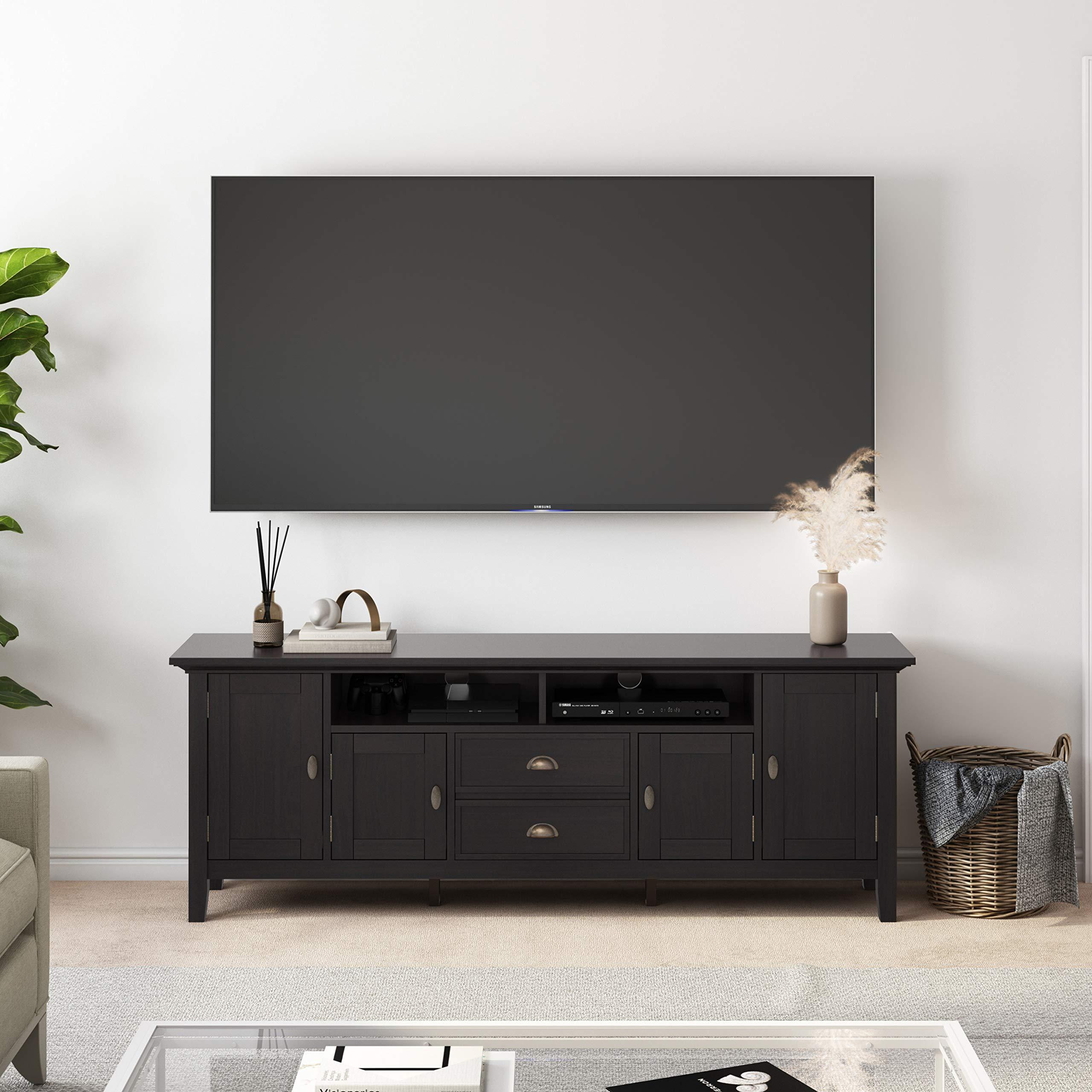 SIMPLIHOME SIMPLIHOME Redmond SOLID WOOD 72 inch Wide Transitional TV Media Stand in Hickory Brown For TVs up to 80 inches for the Living Room and Entertainment Center