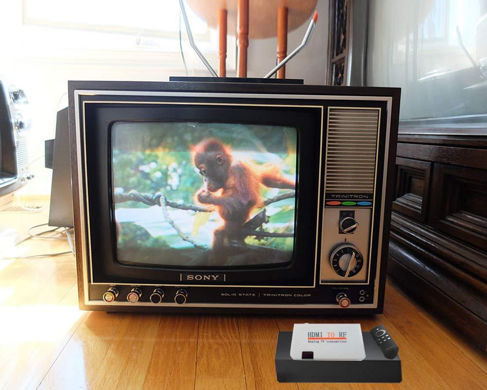 AoeSpy HDMI RF Modulator Coax Converter VHF Adapter w/Male F Type Cord for PS4 PS5 Xbox Nintendo Switch VCR DVD Player Roku Fire Stick Set-top Cable Box HD Digital Video Input to Coaxial Out Analog NTSC TV