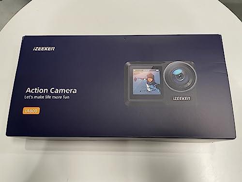 iZEEKER iZEEKER Action Camera 4K 24MP with Touchscreen, 40M Underwater Camera Waterproof, Dual Screen Vlog Camera with EIS3.0, WiFi, Remote Control with 2X 1350mAh Batteries,Charger and Accessory Kit-iA800
