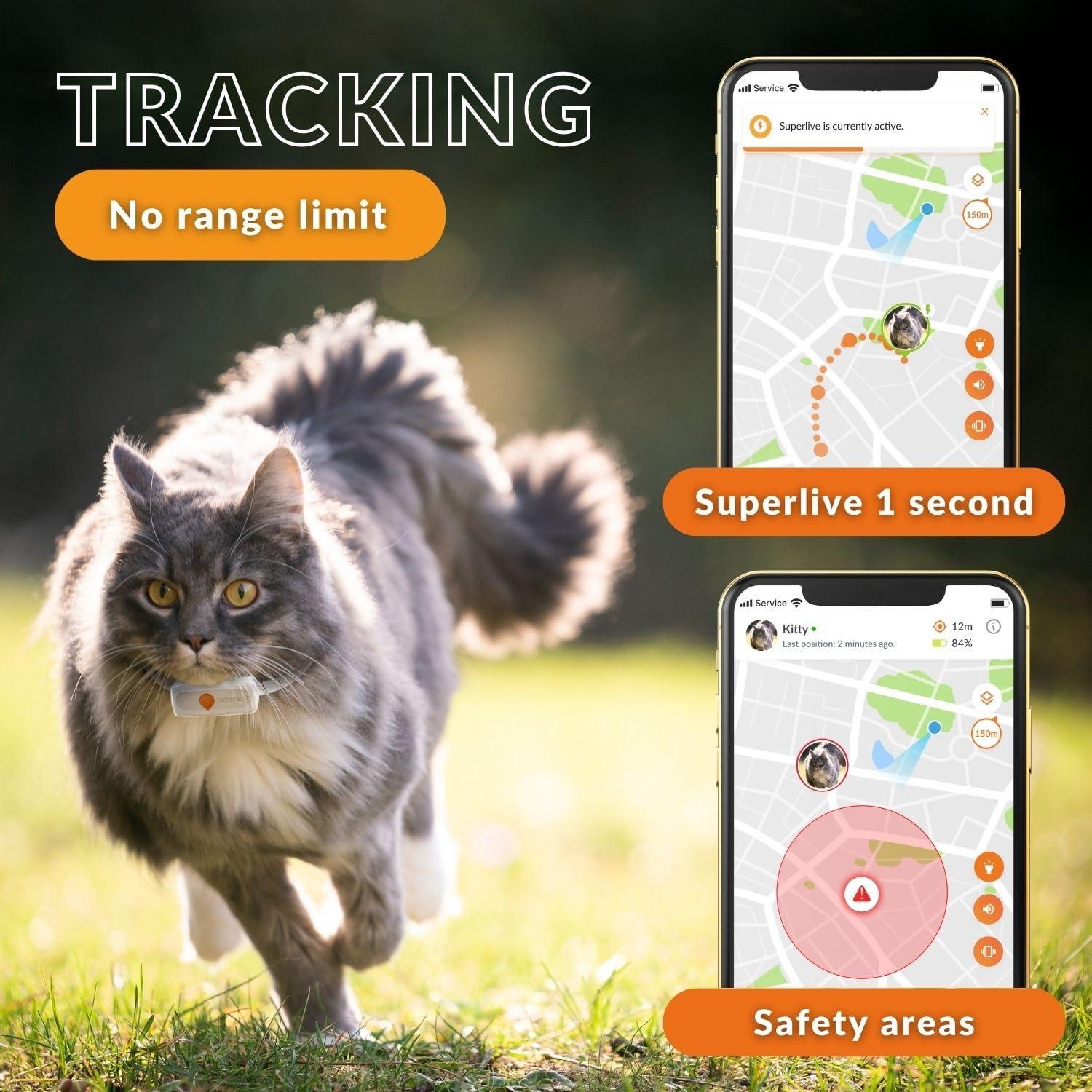 Weenect Weenect Cat XS - New GPS Tracker for Cats | Real-time Mini GPS Tracker for Cats | Smallest Model on The Market | Collar Included | Including Free 3 Months Subscription