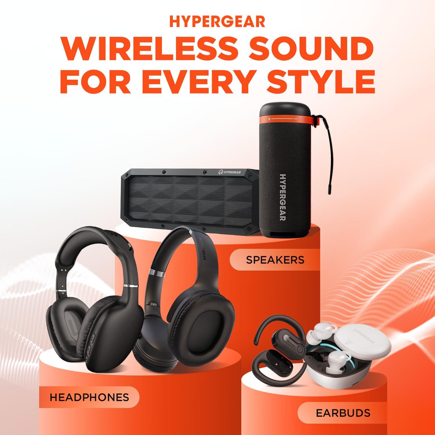 HyperGear Collapsible Wireless Headphones + HD Stereo Speakers Flip The Ear Cups in for Music Solo Style, Flip The Ear Cups Out for Music in Full Stereo Detail (Black)