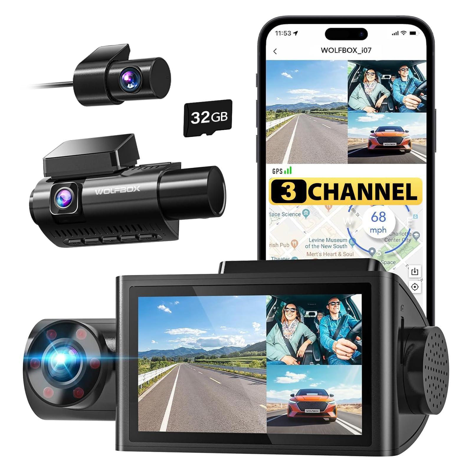 WOLFBOX [ i07 3 Channel Dash Cam+Multi Hardwire Kit ]