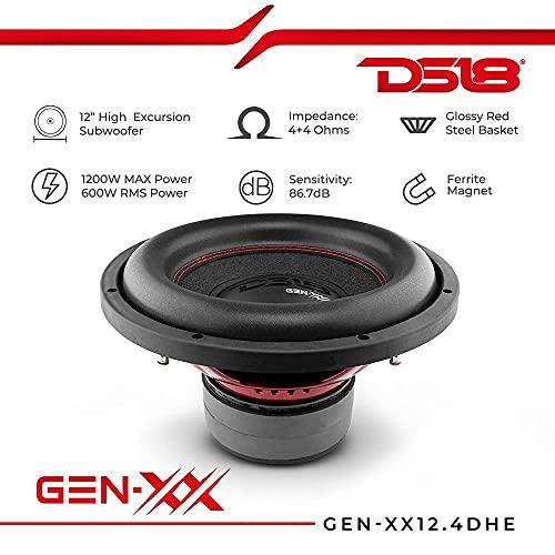 DS18 DS18 GEN-XX12.4DHE 12" High Excursion Car Subwoofer 1000 Watts Max Dual Voice Coil 4+4 Ohms (1 Speaker)
