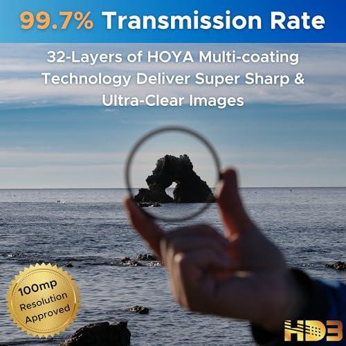 Hoya Hoya HD3 72mm UV Protector Filter - Re-Certified for 100MP+ Cameras with Ultra-Hard Nano Coating UV Filter - Stain Resistant, Smudge and Waterproof UV Lens Filter with Aluminum Frame