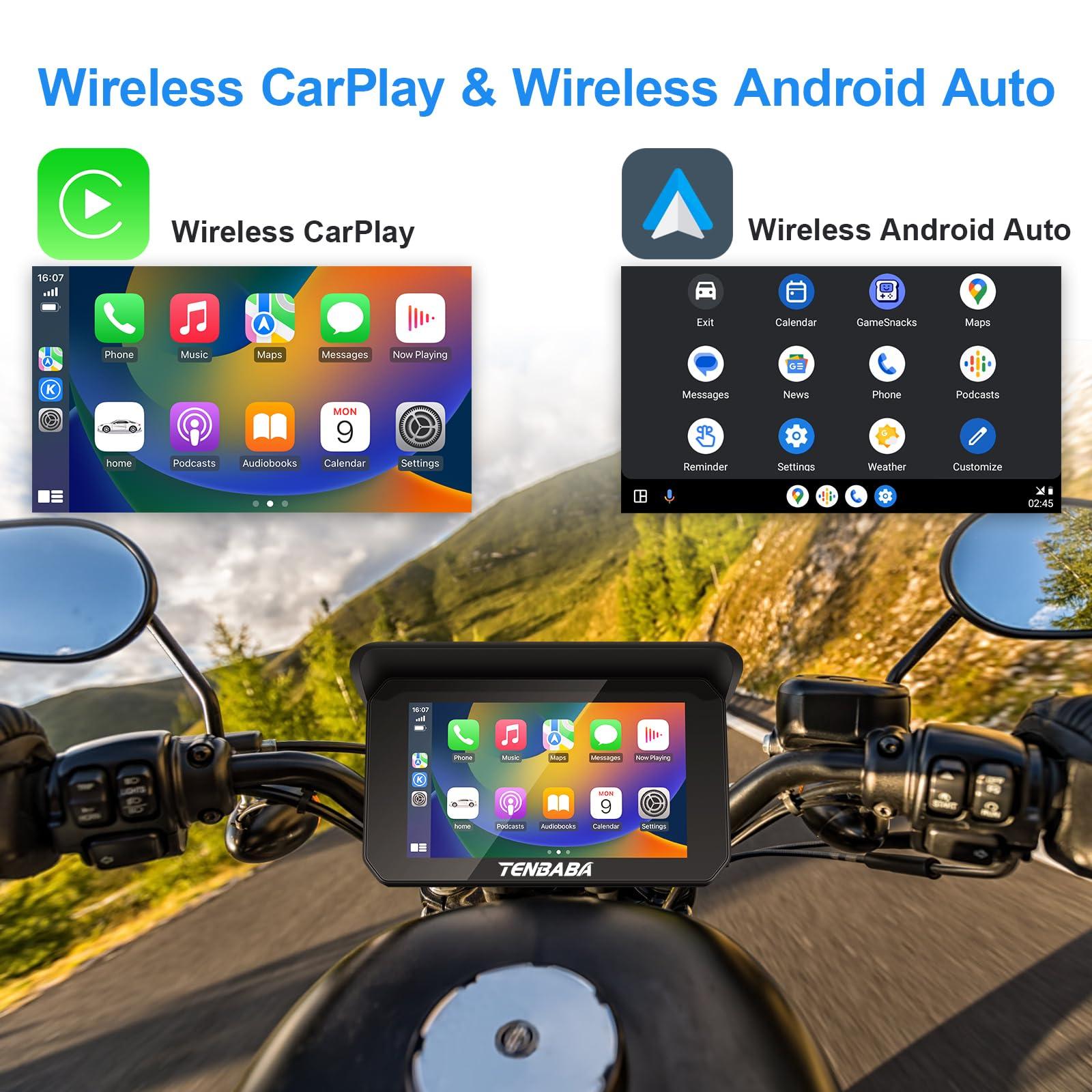Tenbaba Tenbaba Motorcycle Carplay Screen, Wireless Apple CarPlay & Android Auto 5" Waterproof Motorcycle GPS Navigation, CarPlay Screen with GPS Navigation/Bluetooth Transmission/Voice Assistant Support
