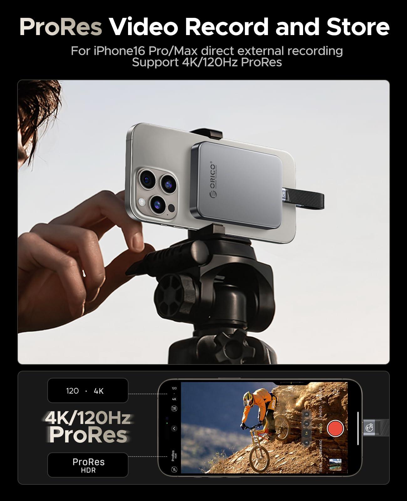 ORICO ORICO 1TB Magnetic Portable SSD, Aluminum Alloy, 4K 120 fps ProRes HDR Record and Store, Up to 2000MB/s, External Solid State Drive, Compatible with iPhone 16 Pro Max, Tablet, Computer - K20