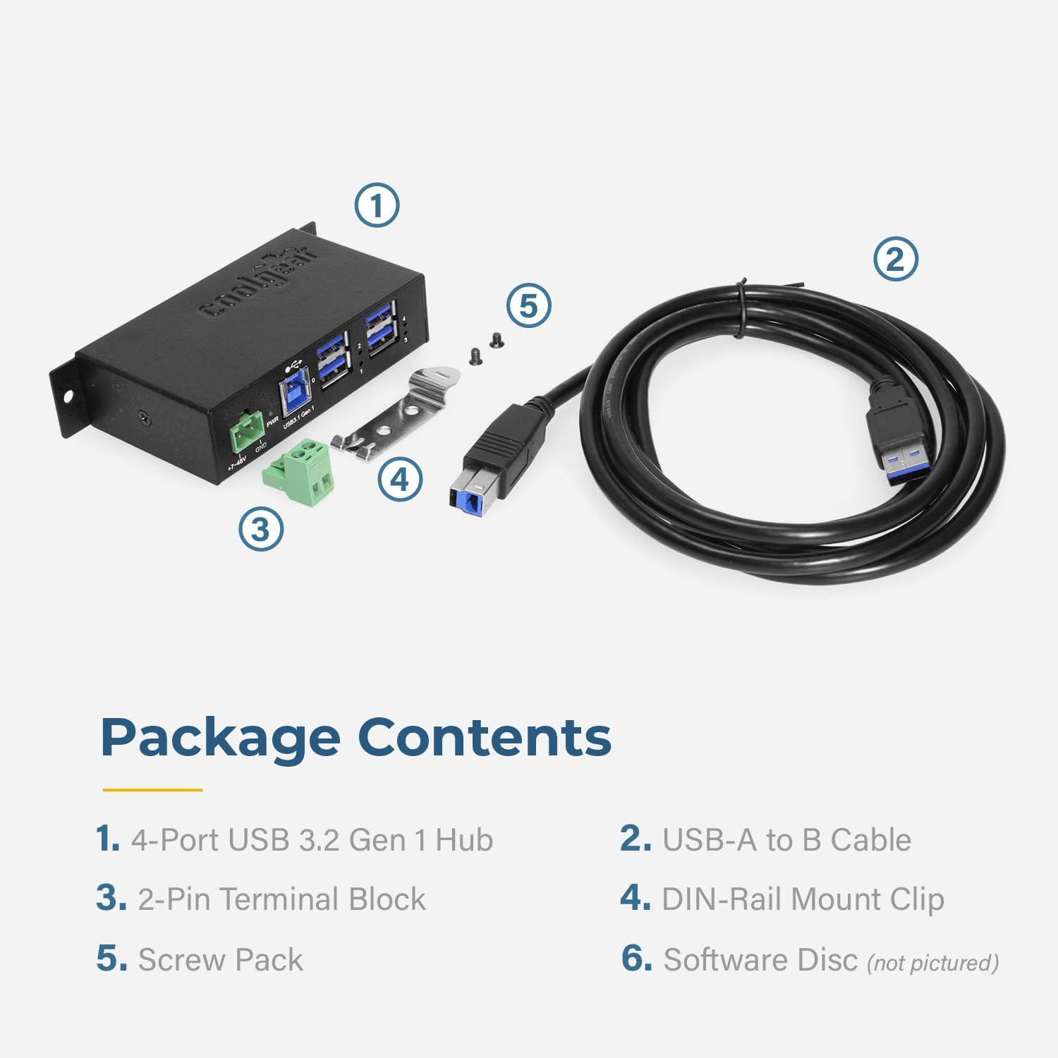 Coolgear Coolgear 4 Port Managed USB 3.2 Gen 1 Hub w/Small Footprint & 15KV ESD Surge Protection