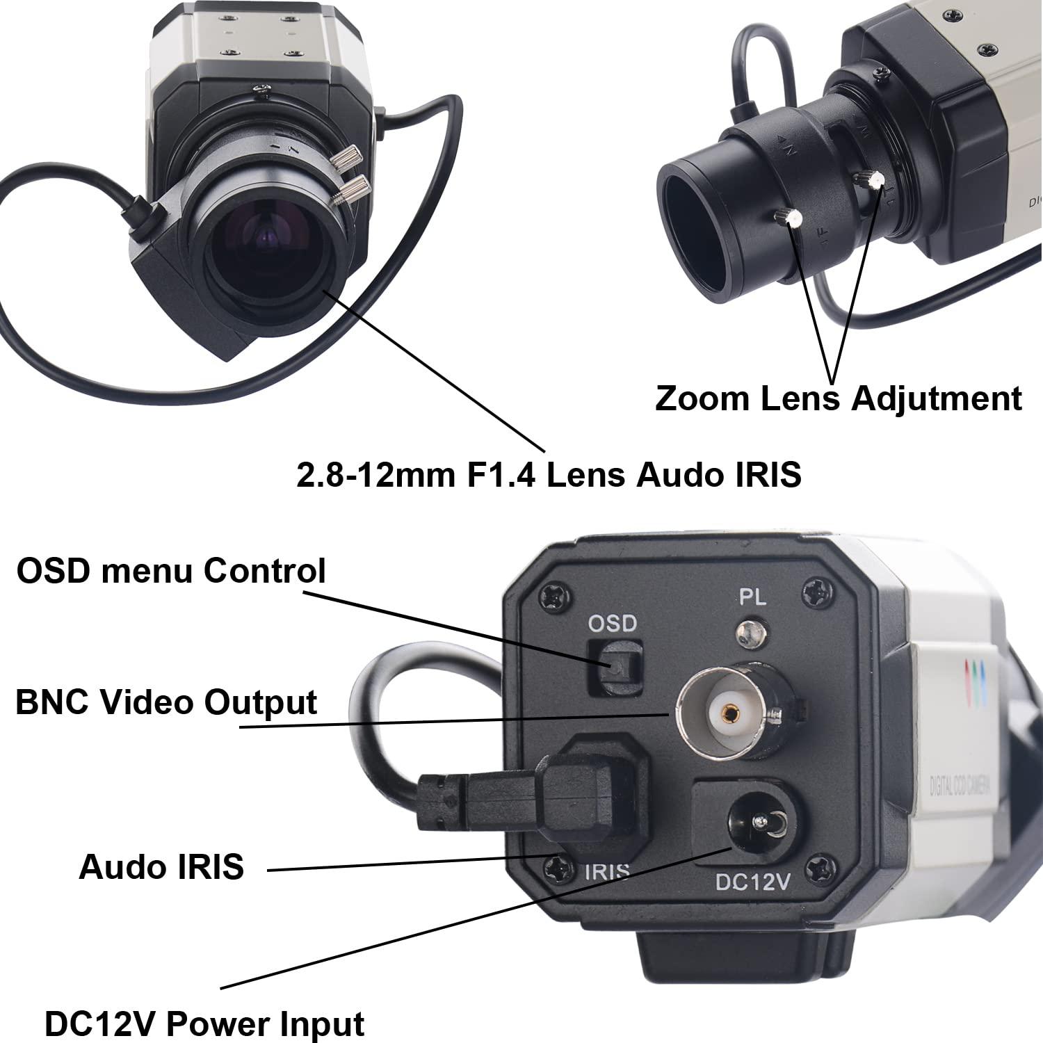 Vanxse Vanxse CCTV Mini HD 1/3 CCD 960h Auto Iris 1000tvl 2.8-12mm Varifocal Lens Bullet Box Security Camera Indoor/Outdoor Surveillance Camera