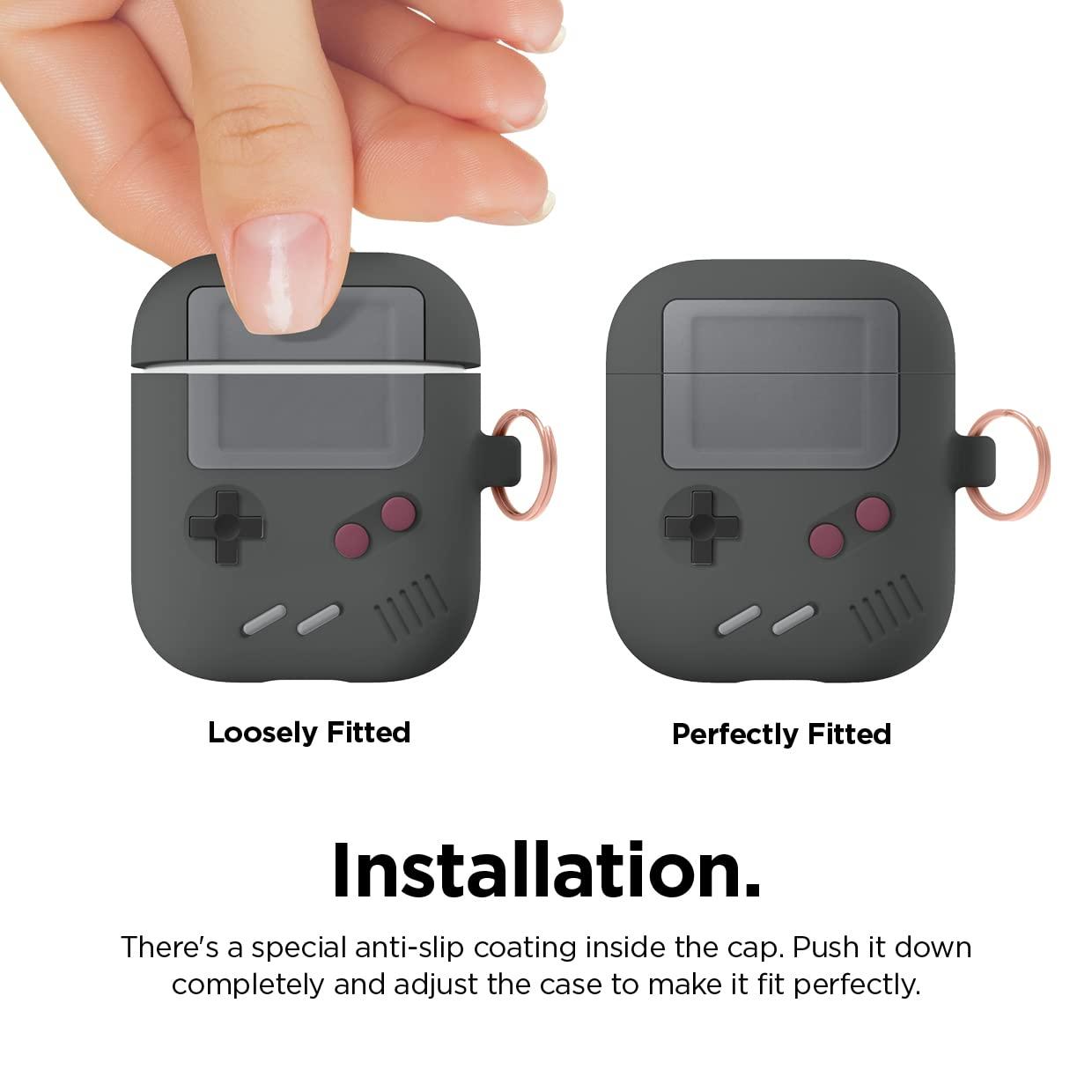 elago elago AW5 Compatible with AirPods Case 1 & 2, Classic Game Player Design Case with Keychain, Durable Silicone Construction (Dark Grey) [US Patent Registered]