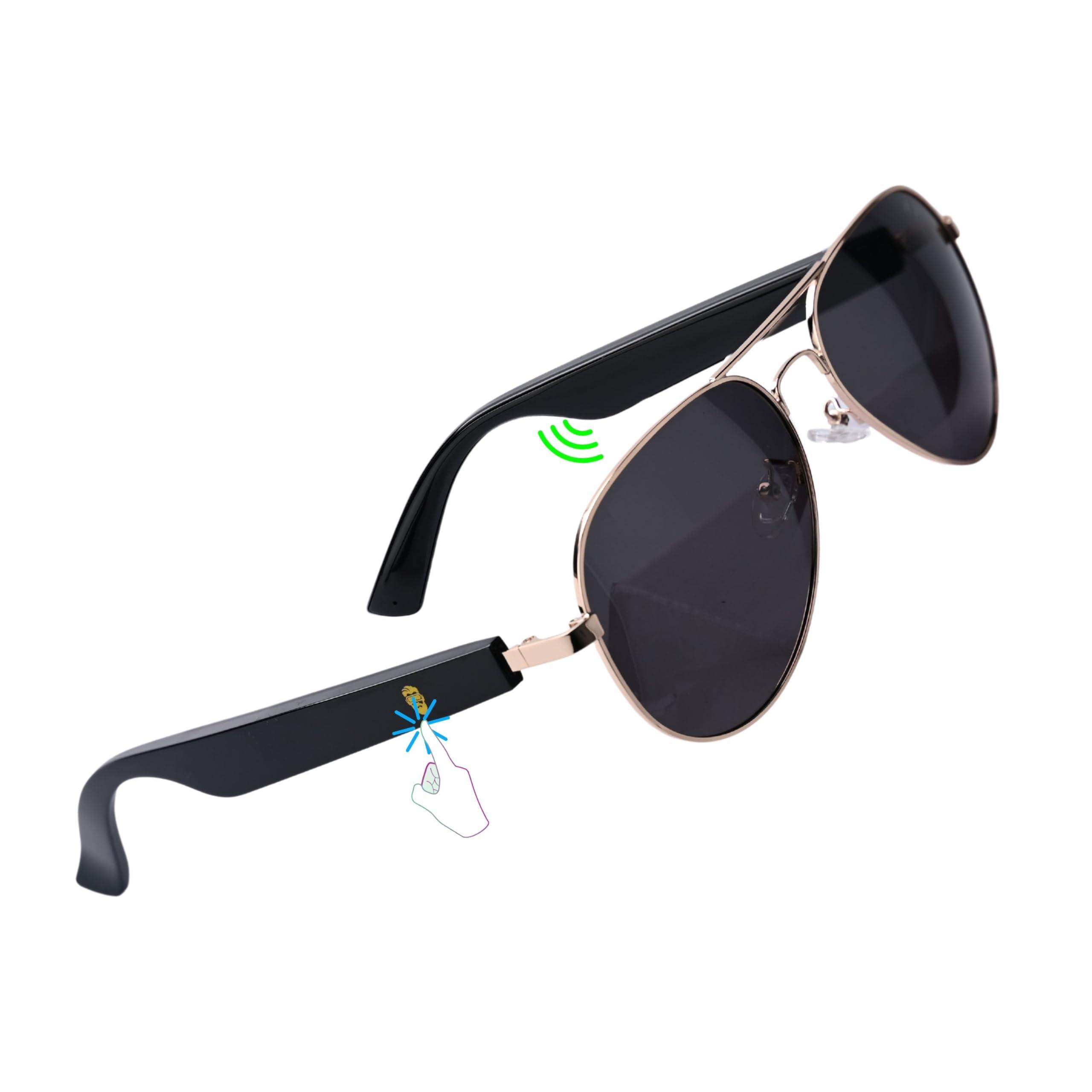 XR Loud XR Loud Smart Sunglasses with Bluetooth for Men Women, New 5.3 Android Siri Touch and Voice Assistant with Speakers, 120H SB, Aviator (Black Dominator)