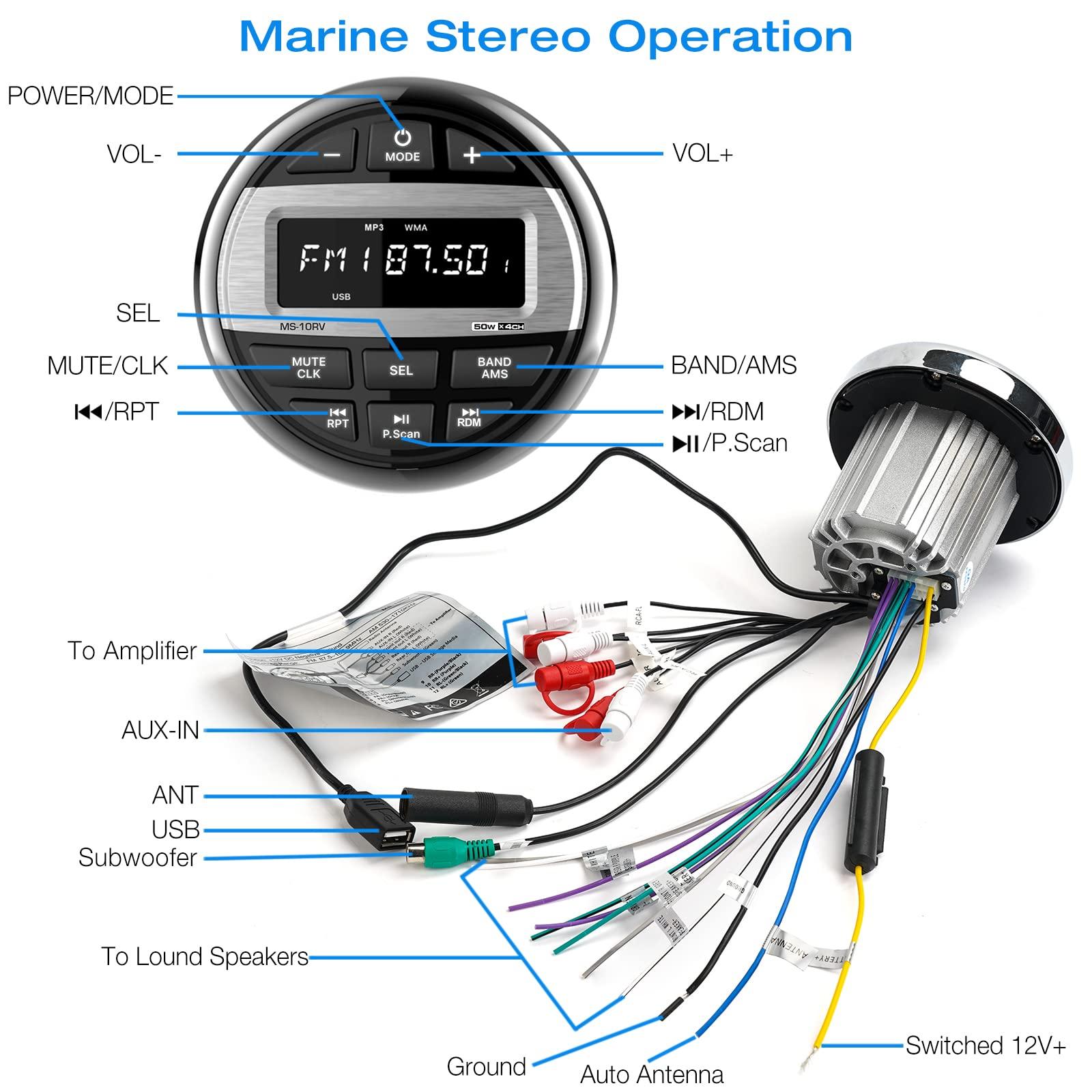DOVOX Bluetooth Marine Radio Boat Stereo: Waterproof Boat Audio Receiver - Digital Marine Grade Player with FM AM Radio | USB/AUX-in/MP3 | Subwoofer | Pre-Amp&EQ
