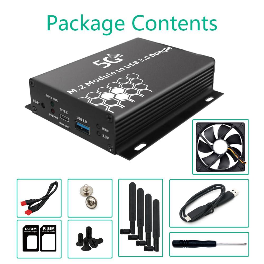 HLT HLT NGFF(M.2) 4G/5G Module to USB 3.0 Adapter with Auxiliary Power and Cooler Fan