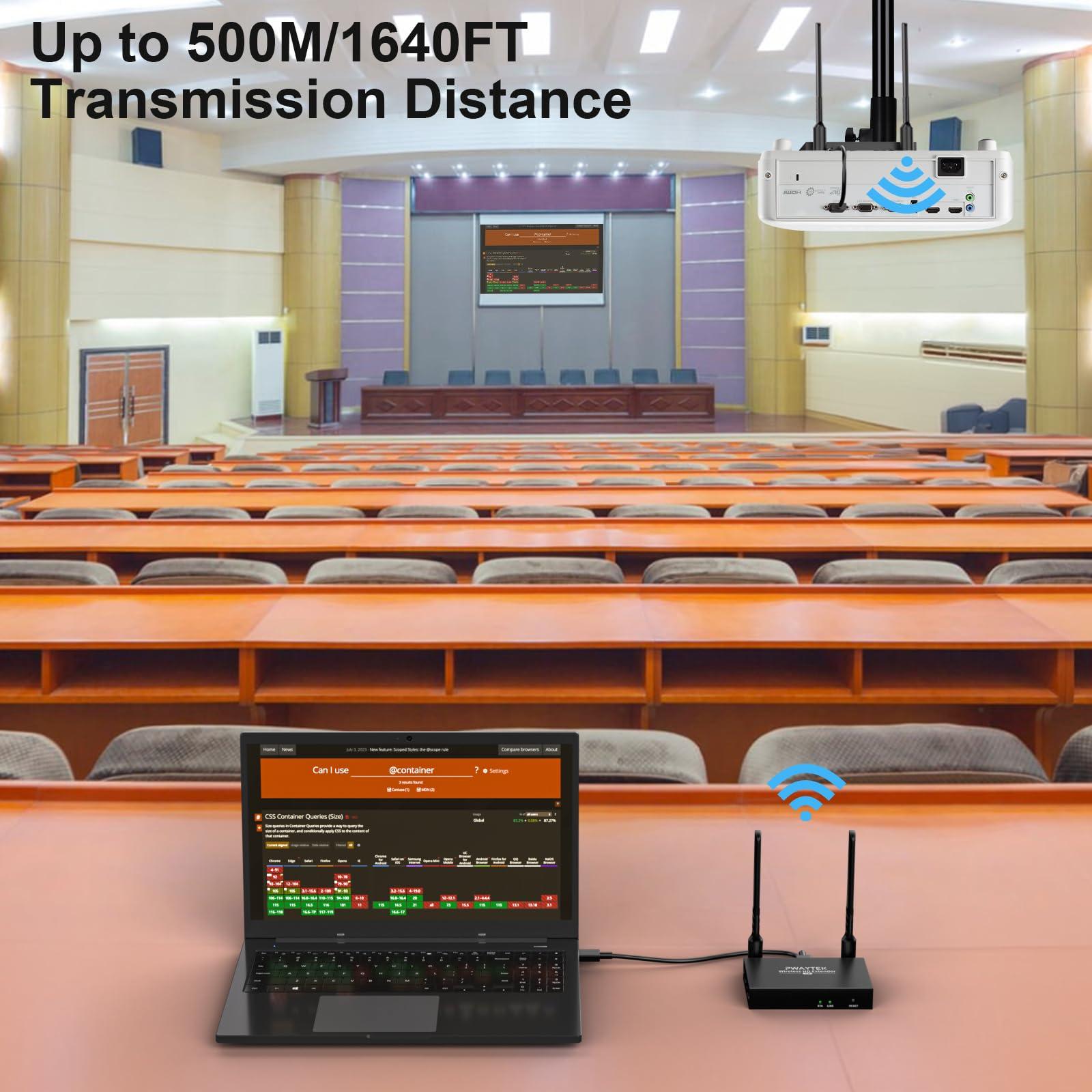 PWAYTEK Wireless HDMI Transmitter and Receiver 4K: 1640FT/500M Range,Plug & Play, 1080P HD Output Wireless HDMI Extender Support 2.4/5GHz for Streaming Video/Audio from Laptop,PC,Smart Phone to HDTV/Projector