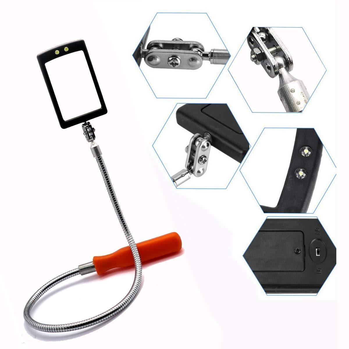 Enbar Enbar Inspection Mirror Flexible Inspection Mirror 360 Rotation with 2 LED Lighted Flexible Inspection Mirror Swivel for Automotive and Shower Use Mirror on a Stick