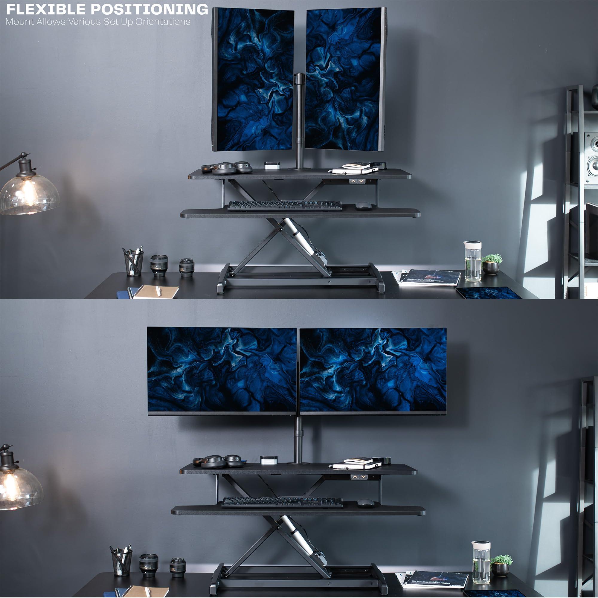 VIVO VIVO Electric Height Adjustable 36 inch Standing Desk Converter with Dual Monitor Stand for 13 to 30 inch Screens, Sit Stand Monitor Mount and Desk Riser, Black, DESK-KIT-VE36B2