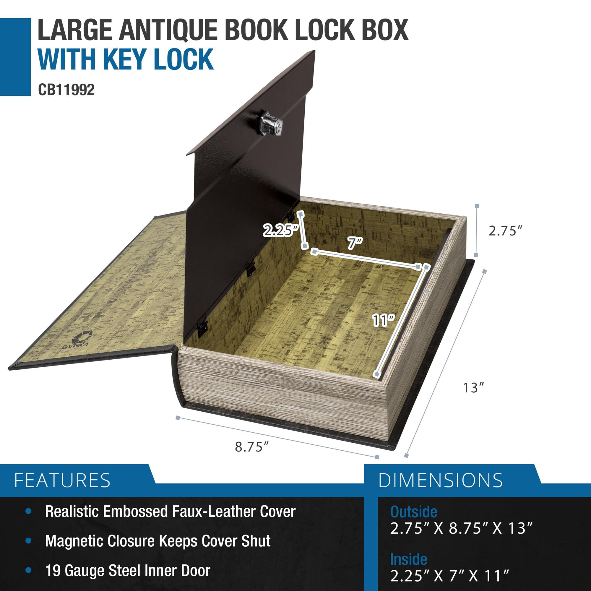 BARSKA Barska Large Antique Book Lock Box with Key Lock , 8.75\" x 2.75\" x 13\", black