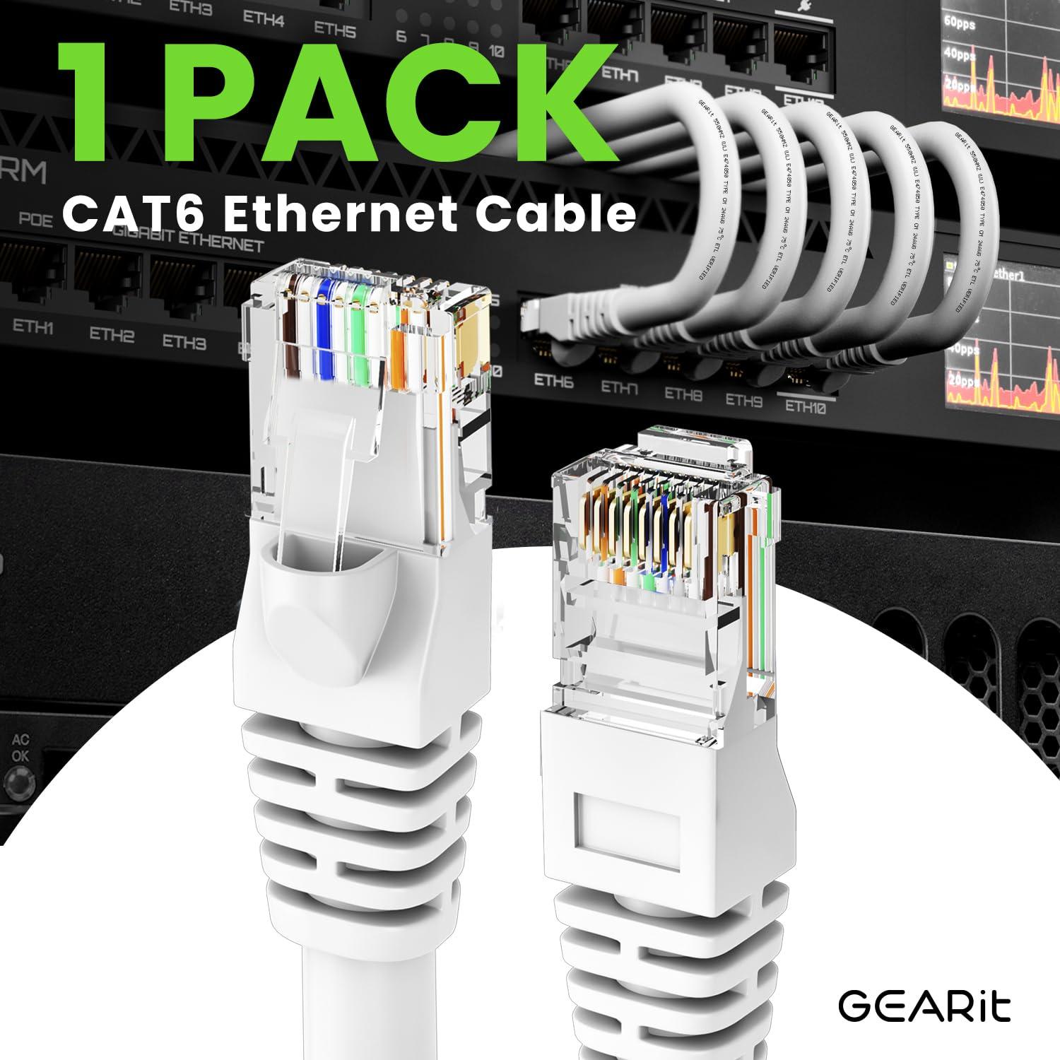 GEARit GEARit Cat 6 Ethernet Cable (1-Pack 35 Feet) Cat6 Network Patch, 10Gbps, RJ45, Snagless Cord, Gold-Plated Connectors, Internet for PC, TV, Tablet, Router, Printer, Servers, IT Data Center - White