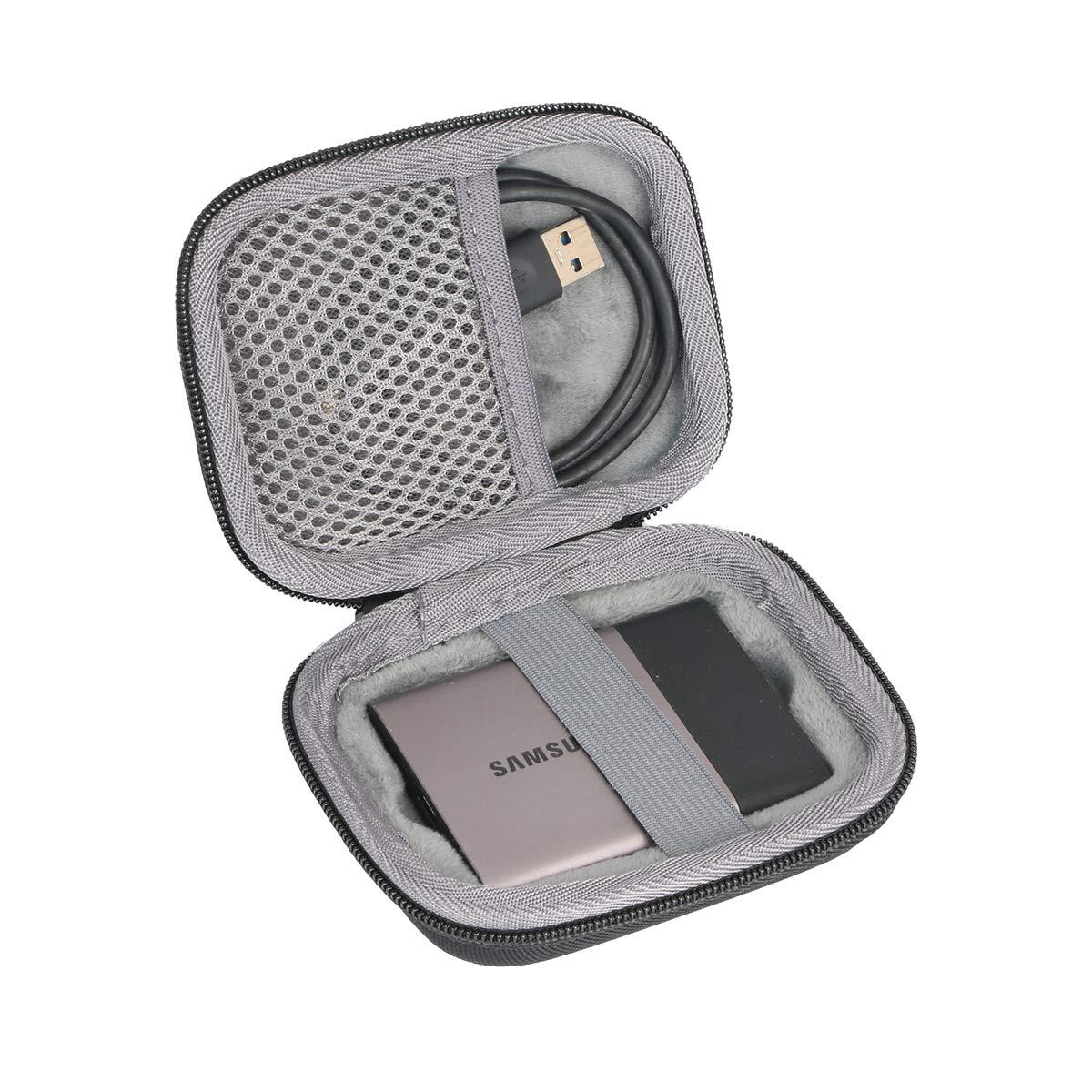 co2CREA Hard Travel Case for Samsung T3 T5 Portable 250GB 500GB 1TB 2TB SSD USB 3.0 External Solid State Drives by co2CREA (Black Case + Inside Band)