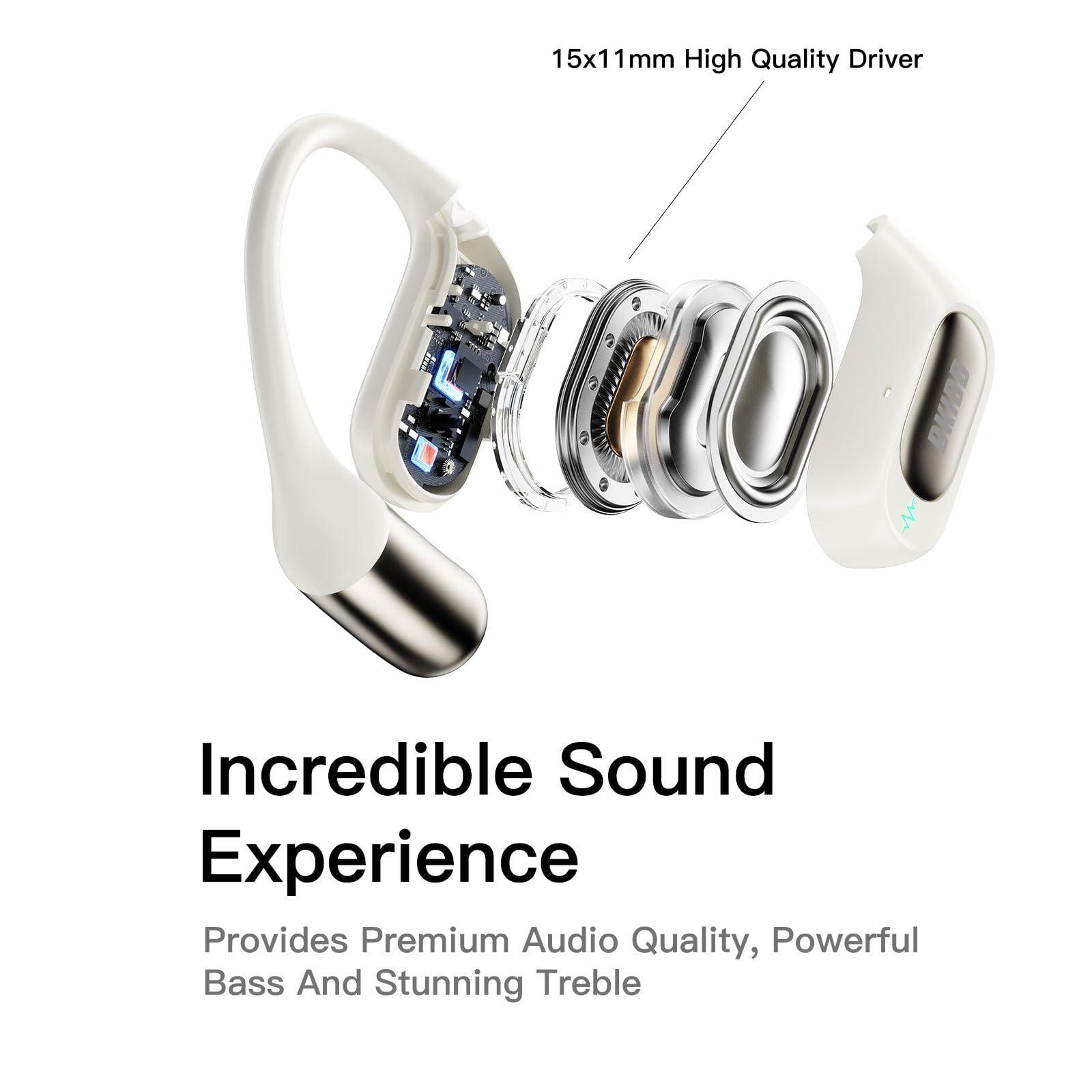 BKIBD BKIBD Open Ear Headphones Wireless Earbuds Bluetooth 5.4 Noise Cancelling Headphones Touch Control Air Conduction Sport Headsets IPX6 Waterproof Earphones Over Ear Headphones Running Workout (Skin)