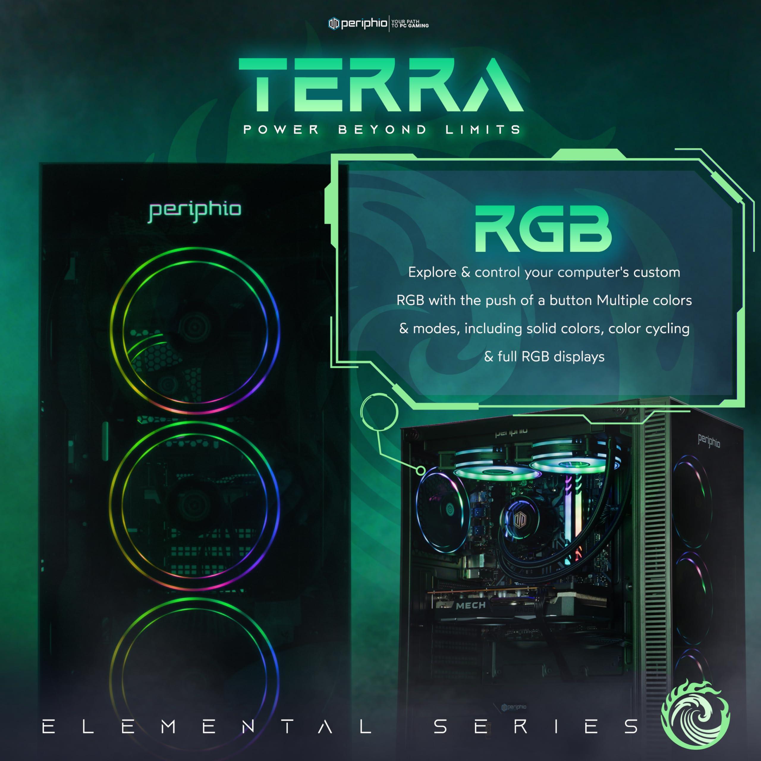Periphio Periphio Terra Prebuilt Gaming PC - AMD Ryzen 5 5600G CPU (4.4GHz Turbo) | Radeon Vega 7 Graphics | 1TB M.2 NVMe SSD | 16GB DDR4 RAM | Windows 11 Gaming Desktop Computer | WiFi + BT