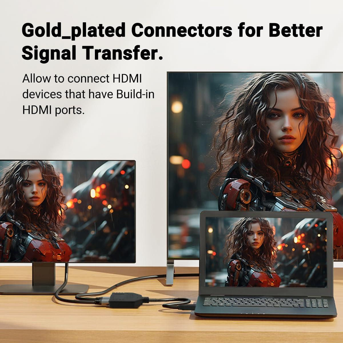 Marmoin HDMI Cable Splitter 1 in 2 Out HDMI Adapter Cable HDMI Male to Dual HDMI Female 1 to 2 Way, Support Two TVs at The Same Time, Signal One In Two Out