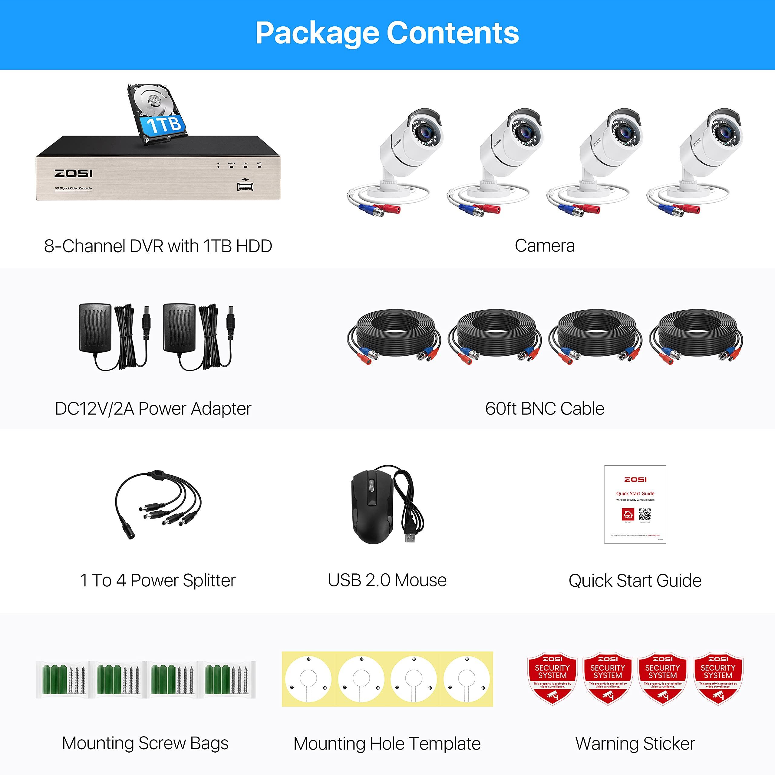 ZOSI ZOSI 8CH 3K Lite Home Security Camera System Outdoor,AI Human/Vehicle Detection,Night Vision,4pcs 1080P Weatherproof CCTV Cameras,H.265+ 8 Channel Wired DVR with 1TB HDD for 24/7 Recording