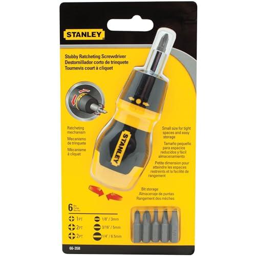 Stanley STANLEY Multi Screwdriver, Stubby Ratcheting, Including 6 Interchangeable Bits (66-358)
