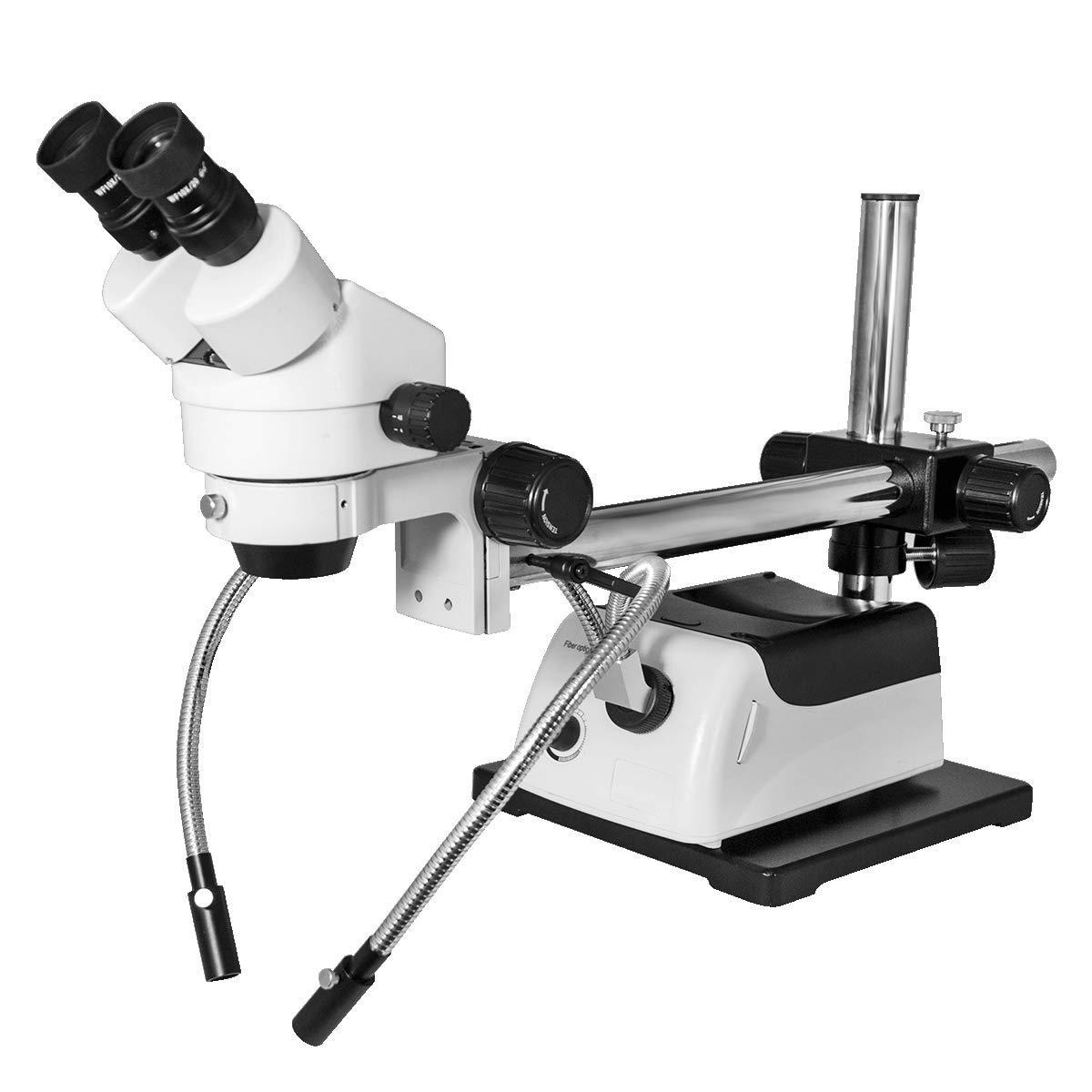 BoliOptics 7X-45X Binocular Zoom Stereo Microscope Dual Gooseneck Dual Fiber Optic Light Box Boom Stand Professional Industrial 76mm Focus Rack SZ02010423 BoliOptics