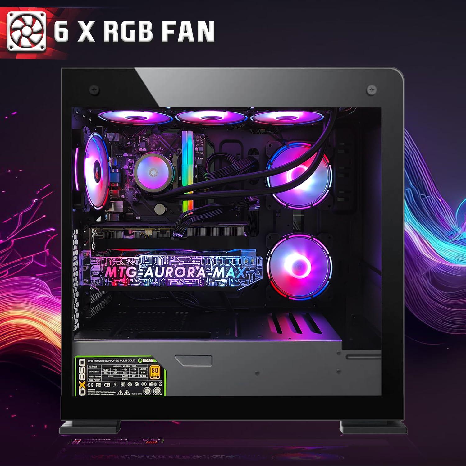 MTG MY TECHNOLOGY GEEKS TRUSTED TECHNOLOGY PARTNER MTG Aurora Max Gaming Tower PC- Intel i7 4th Gen, RTX 2060S, 16GB ARGB RAM, 256GB Nvme + 2TB HDD, RGB Keyboard Mouse, Sound Bar, Liquid Cooling, Webcam, Win 10 Pro