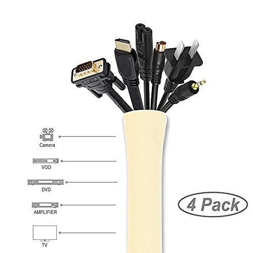 JOTO JOTO [4 Pack] 19-20 inch Beige Flexible Cable Management Sleeve Bundle with [2 Pack] 130" Cuttable Cable Management Sleeve