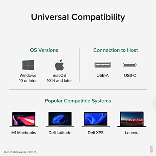 Plugable Plugable Universal Laptop Docking Station, 4K Dual Monitor, DisplayPort or HDMI, Windows Mac or ChromeOS Laptops, USB-C or USB 3.0, Adds 2 Displays, Ethernet, Audio, 6 USB Ports