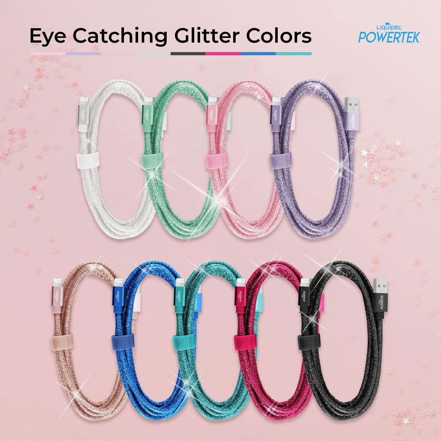 LIQUIPEL LIQUIPEL Powertek Glitter MFi Certified Charger Compatible for Apple iPhone, iPad, 6ft Cable, Lightning to USB Cable Cord, Fast Charging Lightning Cable (Navy Blue)