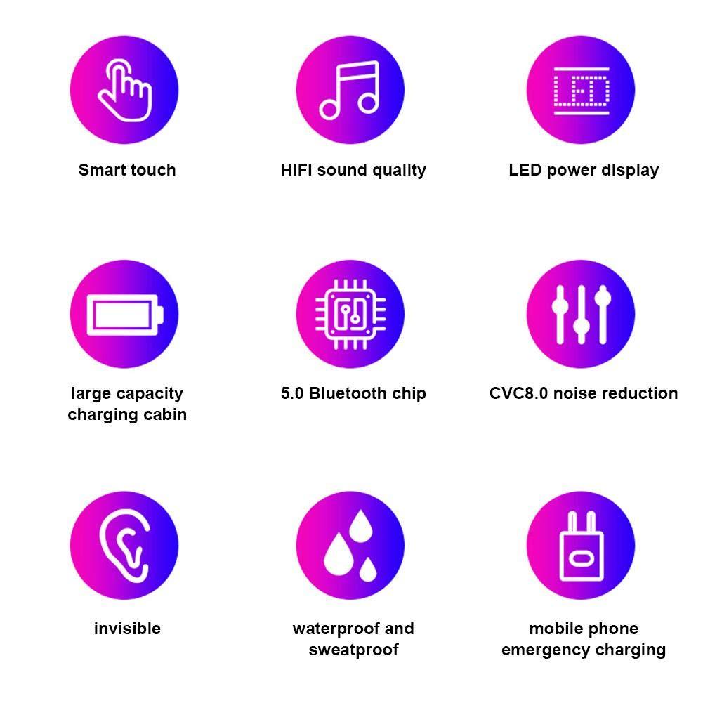 total-shop Touch Control Wireless Bluetooth Earphones, Mini F9 5.0 TWS IPX5 Waterproof Touch Wireless Stereo Bluetooth Headset, Mini Stealth Sports Headphones