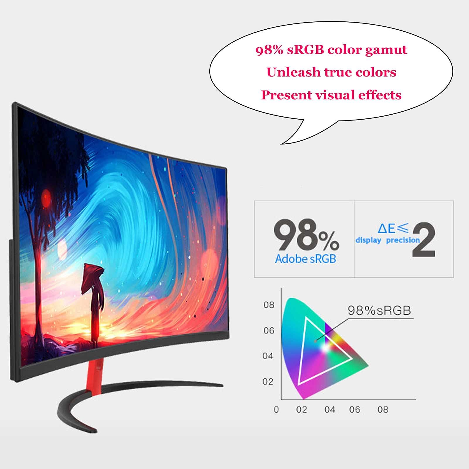 Rsmmpqa 27-inch Curved Surface Wireless Monitor Full Hd IPS Computer Monitor Eye Protection Screen 144hz Ultra-Thin Narrow Border LCD Desktop Monitor