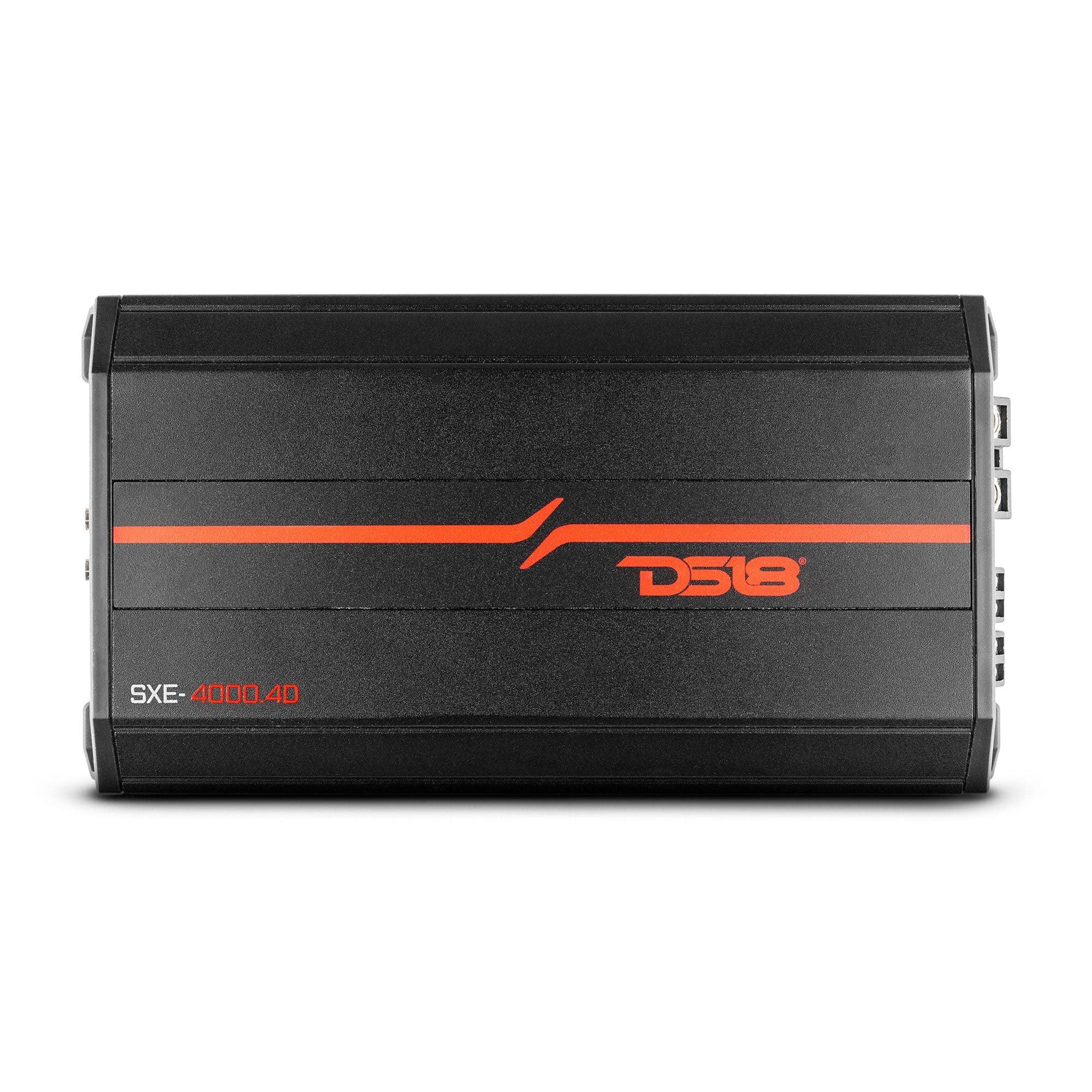 DS18 DS18 SXE-4000.4D/BK Car Amplifier Stereo Full-Range Class D 4-Channel 275x4 RMS @4 OHM 4000 Watts - Powerful and Compact Amp for Speakers in Car Audio System