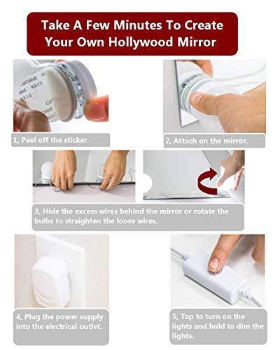 Waneway Waneway Vanity Lights for Mirror, DIY Hollywood Lighted Makeup Vanity Mirror Dimmable Lights, Stick on LED Mirror Light Kit for Vanity Set, Plug in Makeup Light for Bathroom Wall Mirror, 14-Bulb