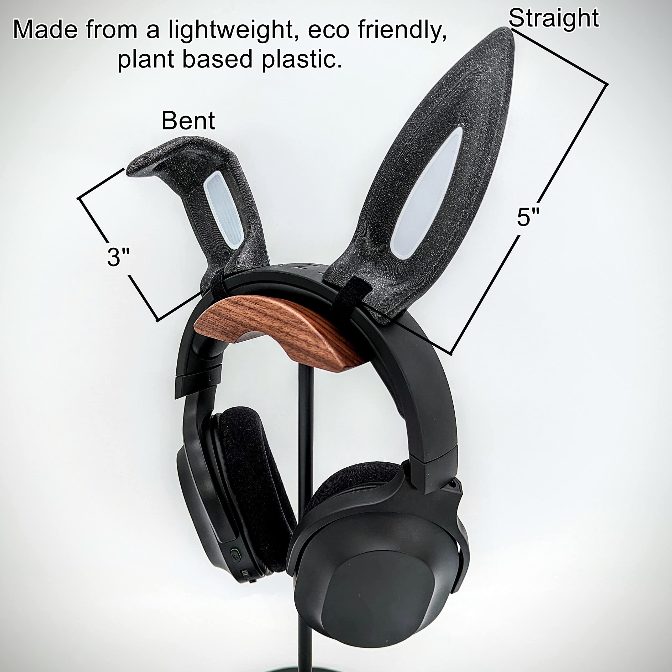 DirectNine Basics Bunny Ears for Headphones - Adorable Bunny Headphones Attachment in Various Colors with Hidden Self Fastener - Bunny Ears for Gamers and Streamers (Set of 2) (White/Pink, Straight/Bent)