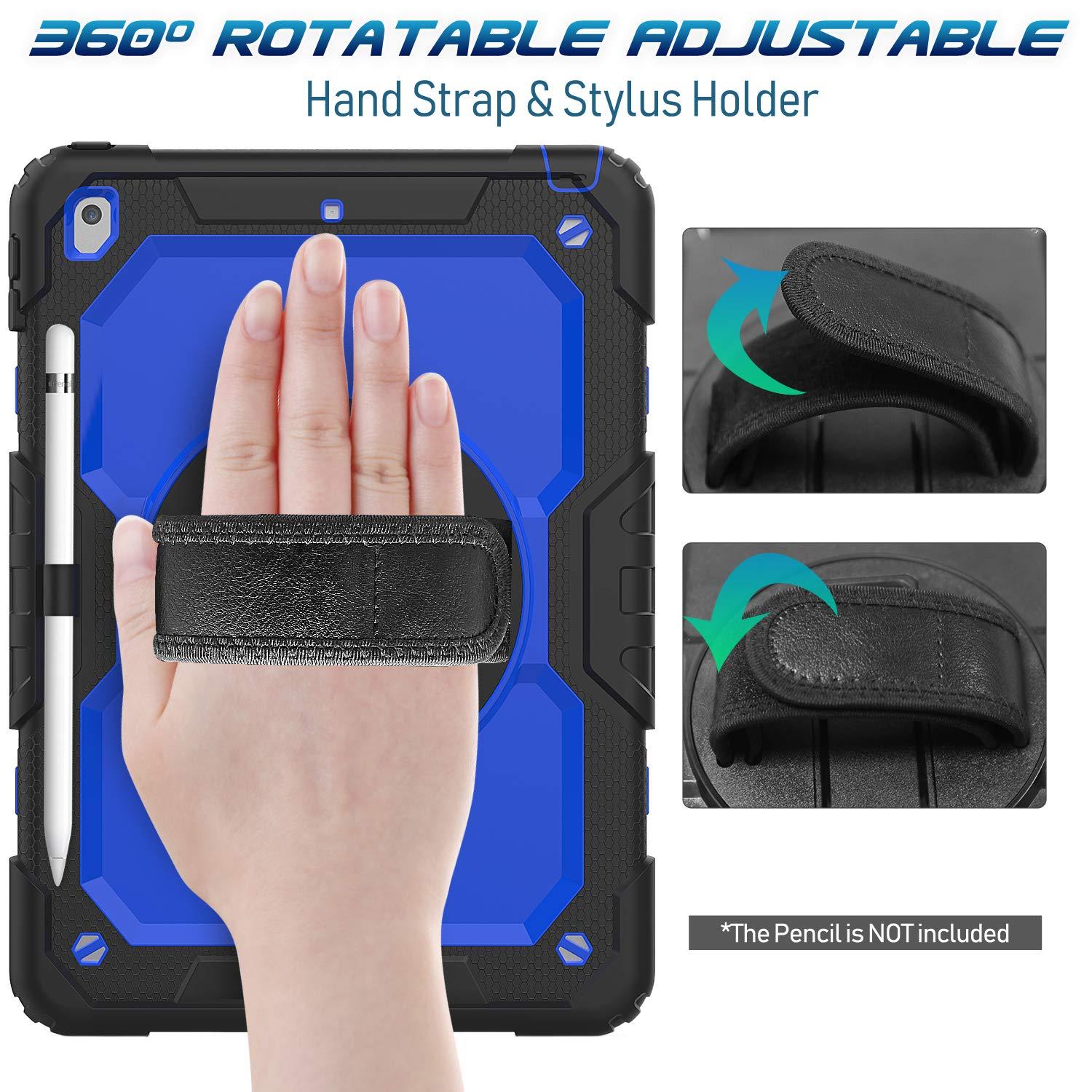 timecity Timecity Case for iPad 9th/ 8th/ 7th Generation 10.2 inch (Case for iPad 9/8/ 7 Gen): with Strong Protection, Screen Protector, Hand/Shoulder Strap, Rotating Stand, Pencil Holder - Dark Blue