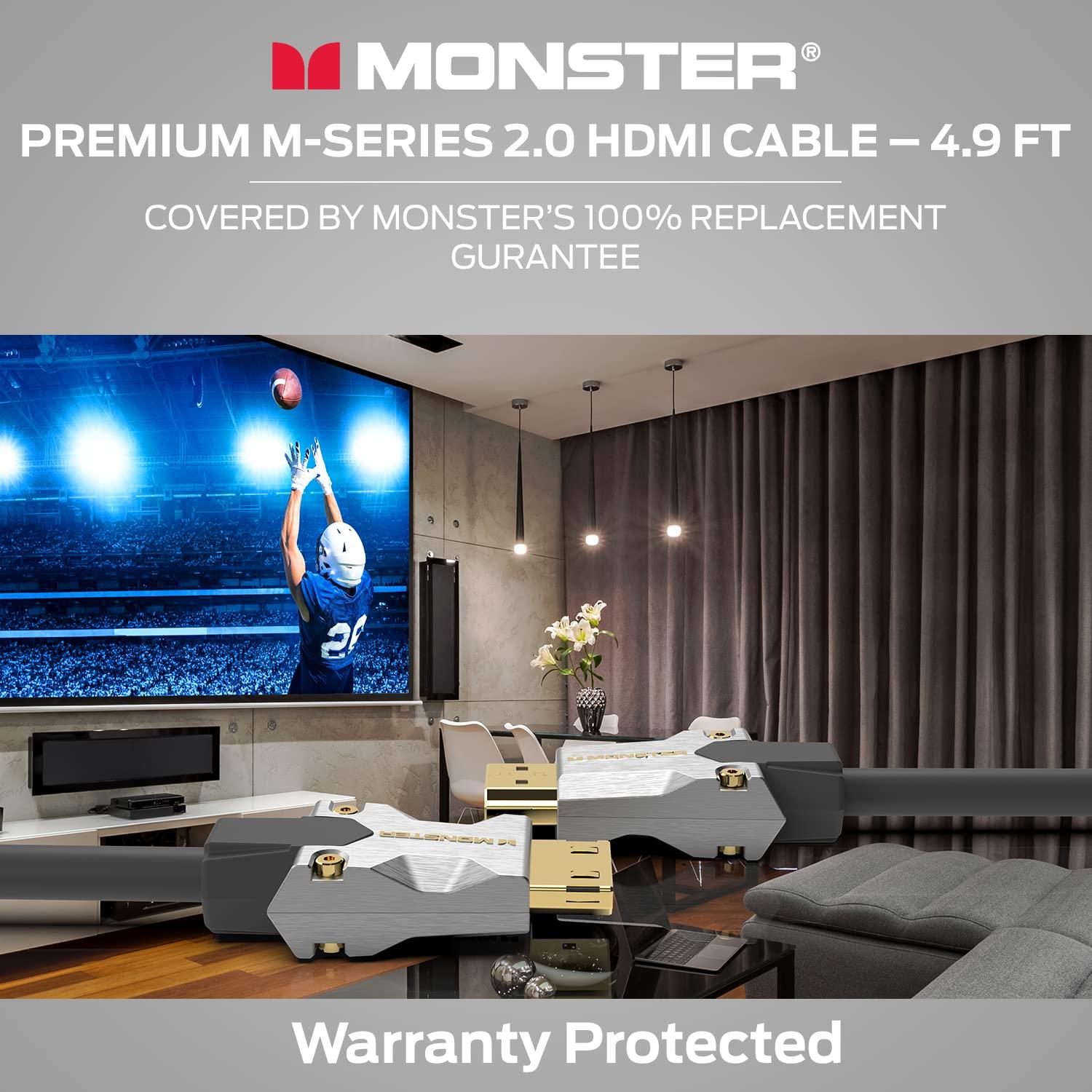 Monster Monster M-Series Certified Premium HDMI Cable 2.0, Features 4K Ultra HD at 60Hz Refresh Rate, Duraflex Jacket, and Triple Layer Shielding, 22.5 Gbps - 4.9 ft