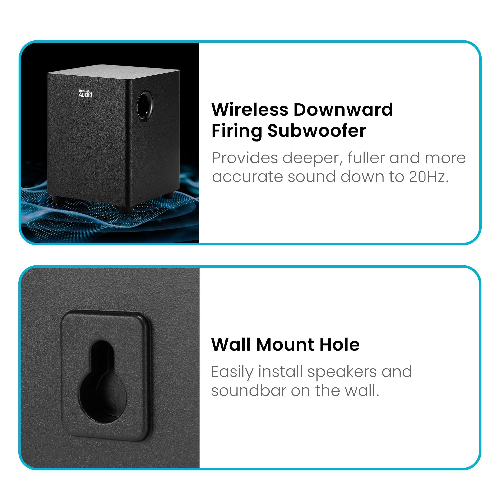 Acoustic Audio by Goldwood Acoustic Audio 5.1 Surround Sound Home Theater Sound Bar with Bluetooth, RCA, Optical, ARC, AUX, Wireless Subwoofer and Remote Control - AA5190 (Black)