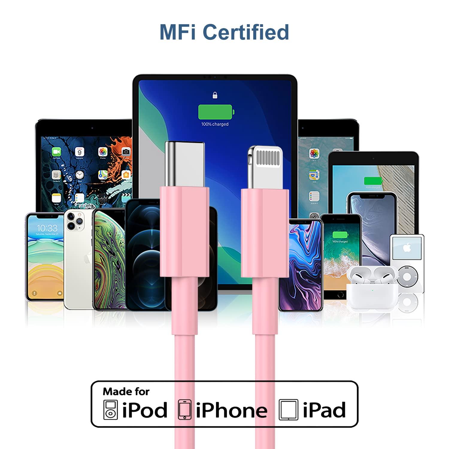 OOOUSE 6ft iPhone Charger USB C Lightning Cable,Usbc to Lighting Fast Charging Cord for iPhone 13 12 Charger Cable 6 ftApple MFi Certified,Long Type C Wire for Apple iPhone 13 12 Pro Max 11 X XS Pink