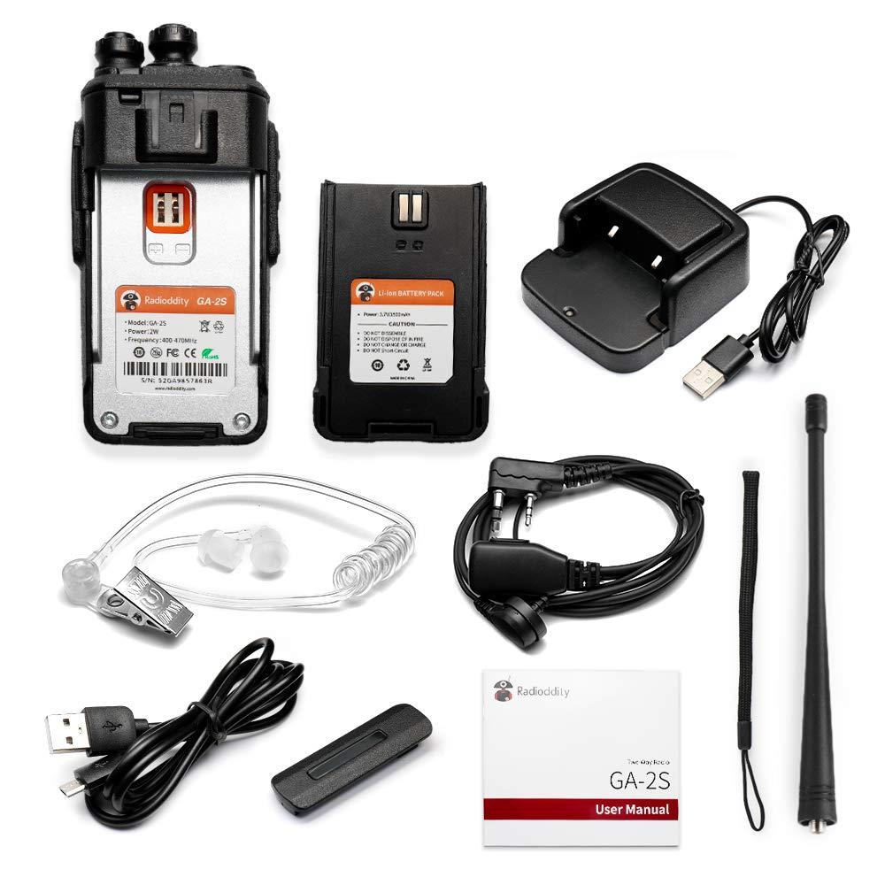 Radioddity 2 Pack Radioddity GA-2S Long Range Walkie Talkies for Adults UHF Two Way Radio Rechargeable with Micro USB Charging + 2 Pack Radioddity RD-203 Waterproof Remote Speaker Mic, K Plug