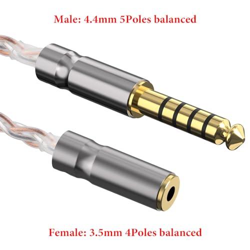 GEEKRIA Geekria 4.4MM Balanced Male to 3.5MM Balanced Female Headphones Plug Adapter, Copper and Silverplated Upgrade Conversion Audio Dongle Plug (0.5ft)