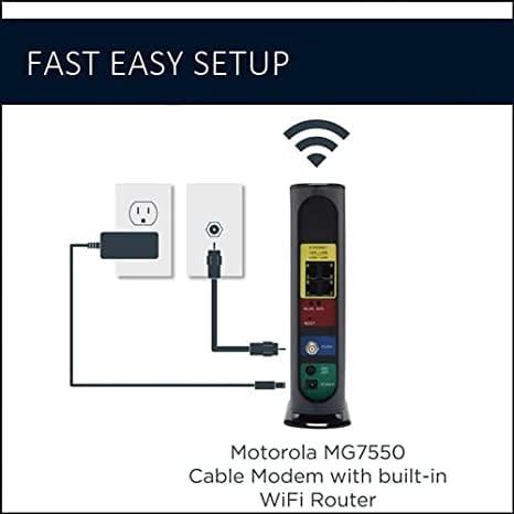 Motorola Motorola MG7550 Modem Wi-Fi Router Combo with Power Boost , Approved by Comcast Xfinity, Cox, Charter Spectrum-AC1900 Wi-Fi Speed(16x4 DOCSIS 3.0)-Renewed