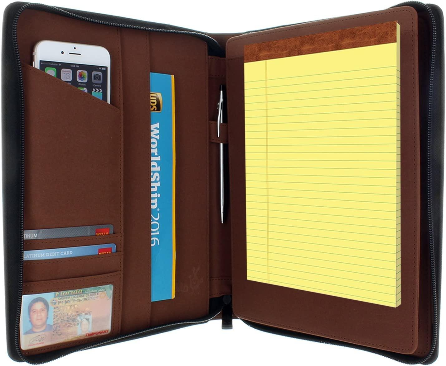 KHOMO KHOMO Universal Tablet Padfolio Zippered Case for iPad Pro 12.9 Inch - Black - Compatible with All Versions of iPad Pro 12.9 inches (KHO-1700)