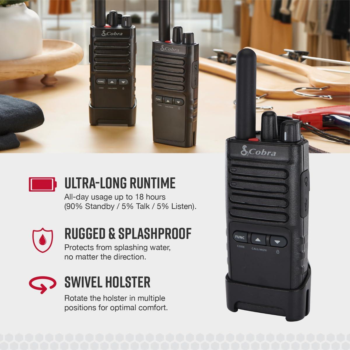Cobra Cobra PX652 Professional Walkie Talkies - Rechargeable, 22 Channels, 300,000 sq. ft/25 Floor Range, Dust Protected & Splashproof (IP54 Rating), Headsets and Chargers Included (2-Pack)